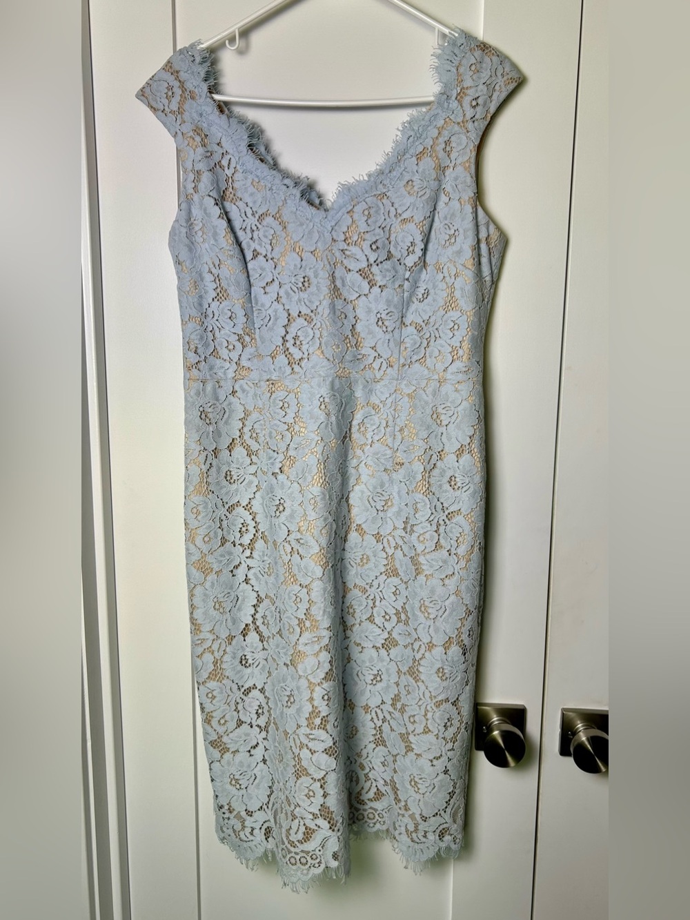 Eliza J Light Blue Floral Lace V-Neck Sheath Dress Size 12